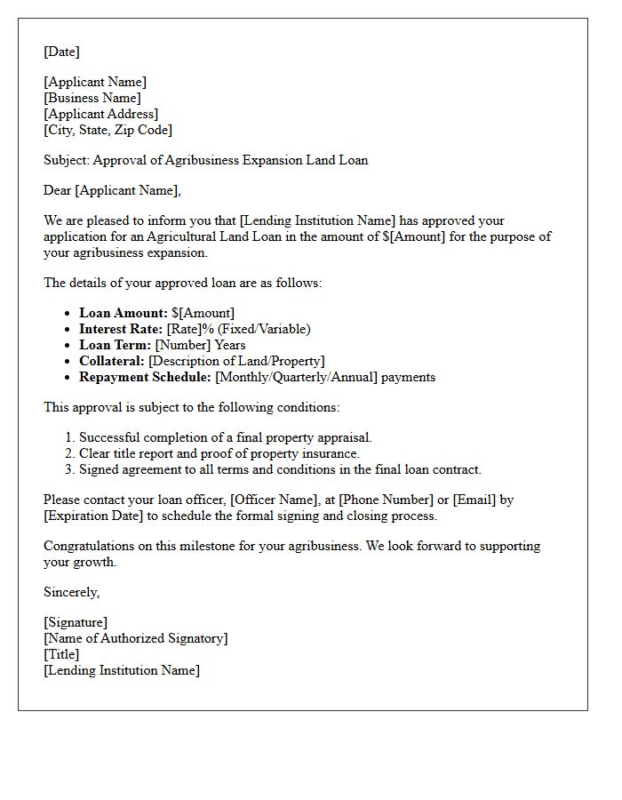 Agribusiness Expansion Agricultural Land Loan Approval Letter