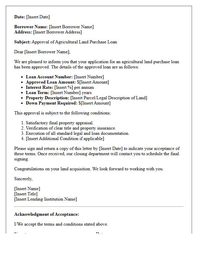 Agricultural Land Purchase Loan Approval Letter