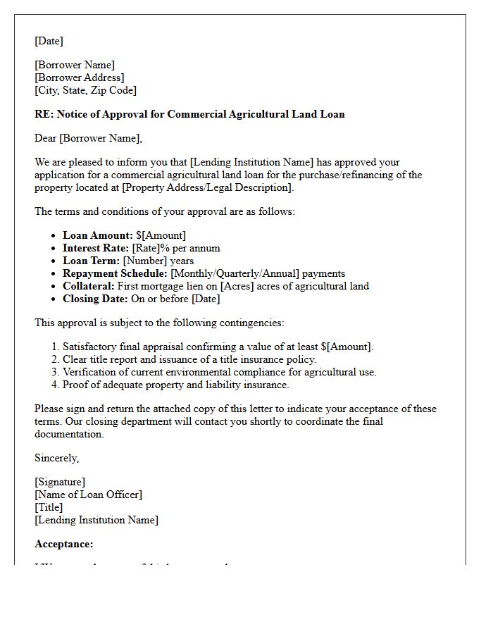 Commercial Agricultural Land Loan Approval Letter