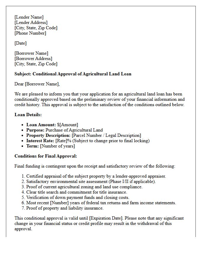 Conditional Agricultural Land Loan Approval Letter
