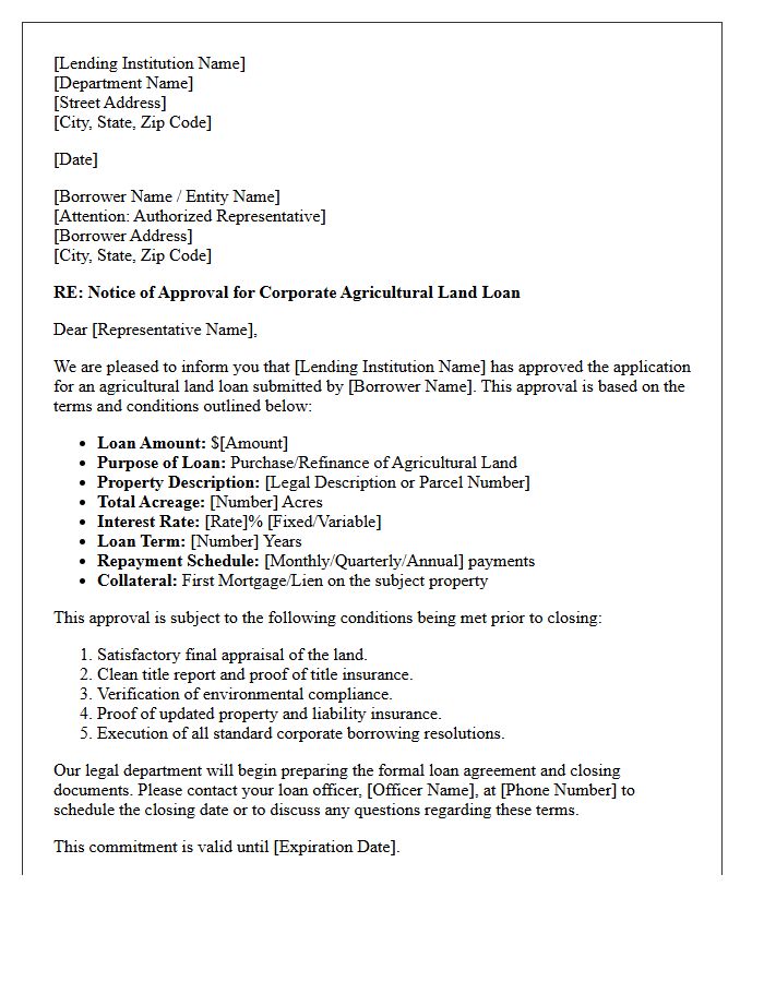 Corporate Agricultural Land Loan Approval Letter