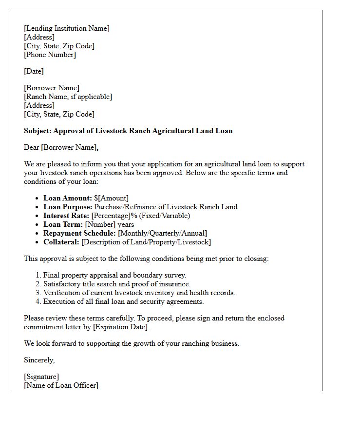Livestock Ranch Agricultural Land Loan Approval Letter