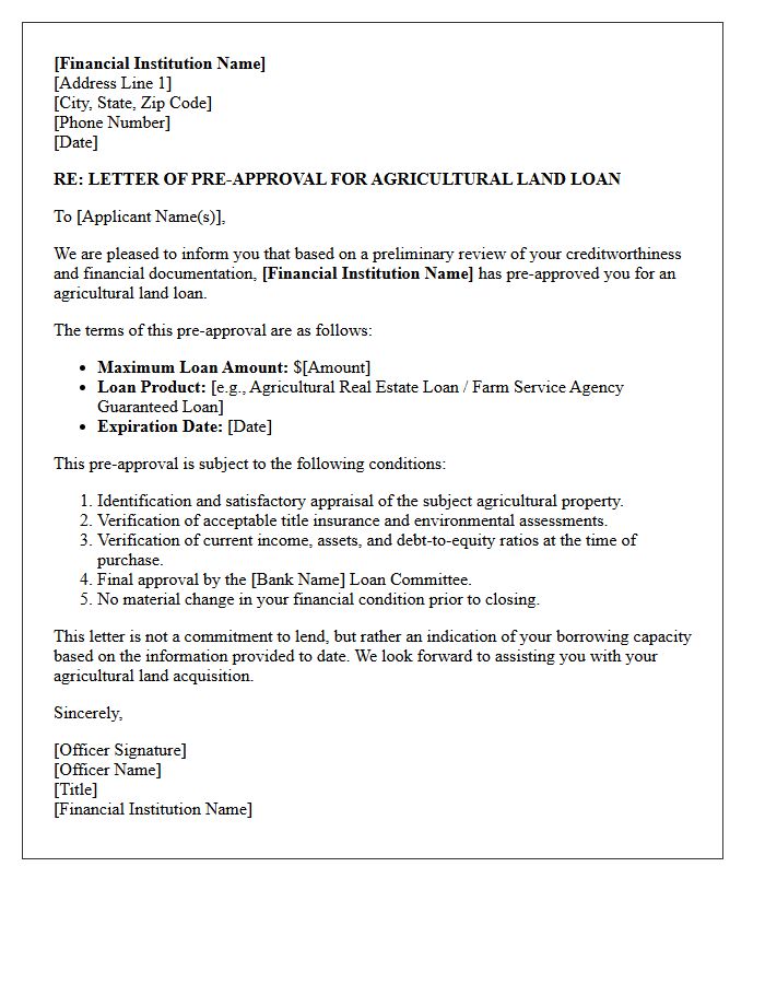 Pre-Approval Agricultural Land Loan Letter
