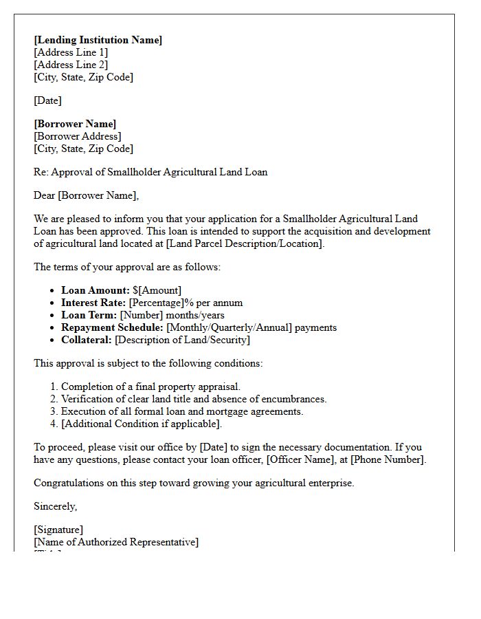 Smallholder Agricultural Land Loan Approval Letter