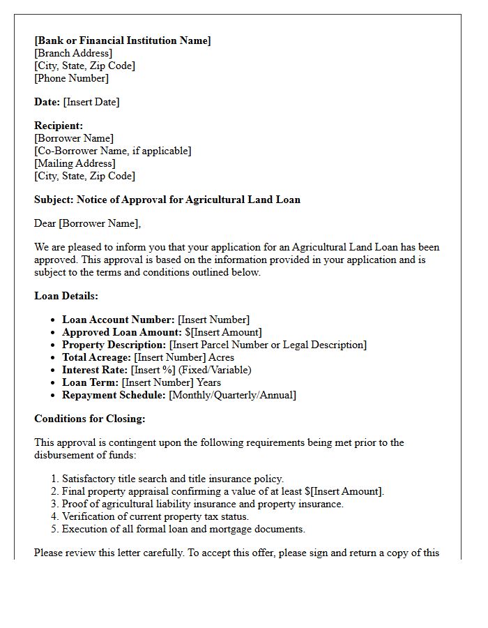 Standard Agricultural Land Loan Approval Letter