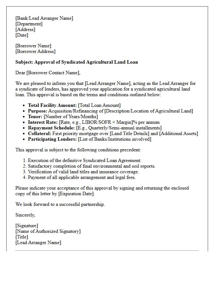 Syndicated Agricultural Land Loan Approval Letter
