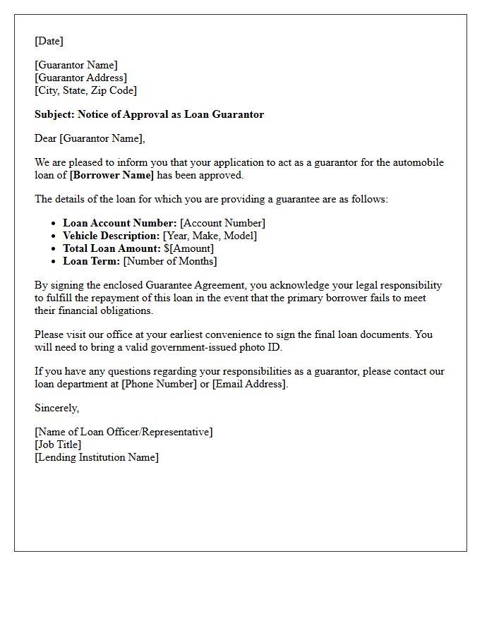 Automobile Guarantor Loan Approval Letter