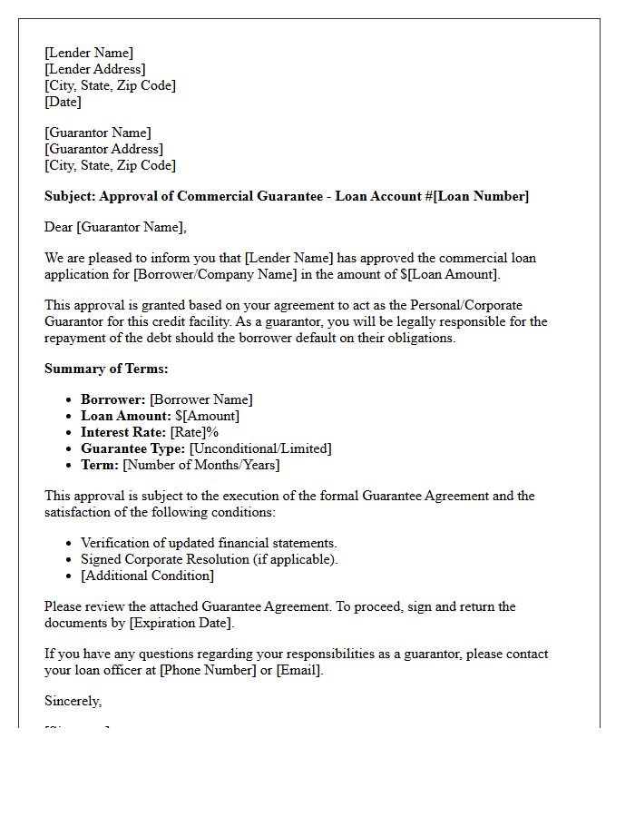 Commercial Guarantor Loan Approval Letter