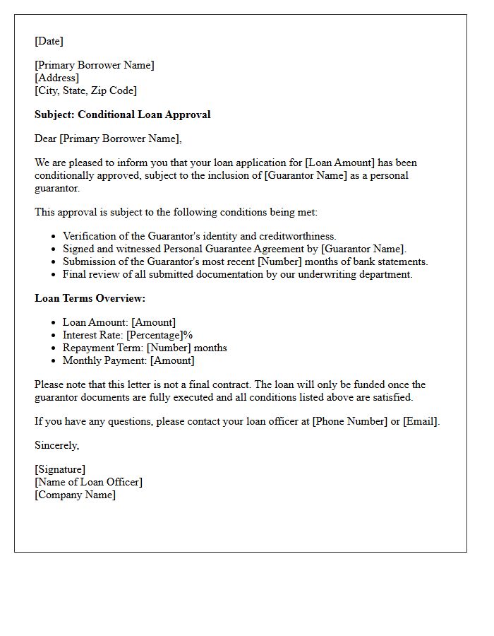 Conditional Guarantor Loan Approval Letter