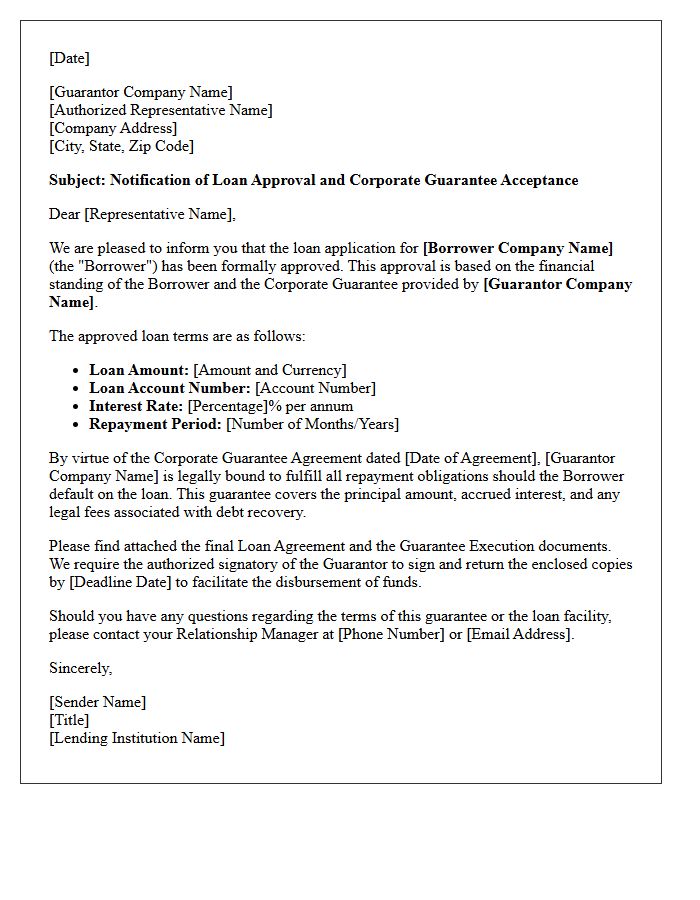 Corporate Guarantor Loan Approval Letter