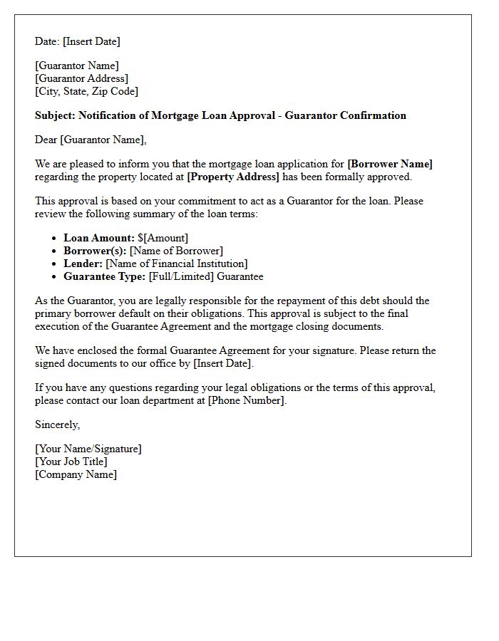 Mortgage Guarantor Loan Approval Letter