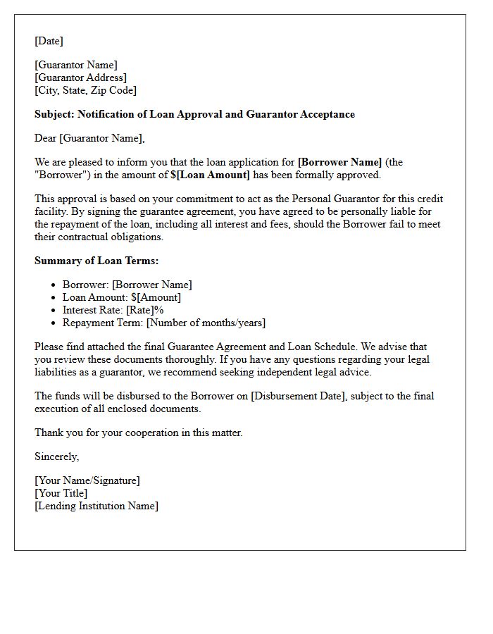 Personal Guarantor Loan Approval Letter