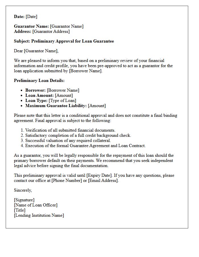 Preliminary Guarantor Loan Approval Letter