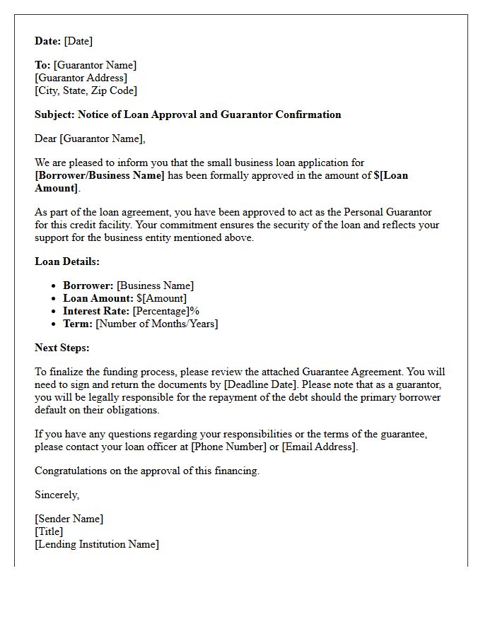 Small Business Guarantor Loan Approval Letter
