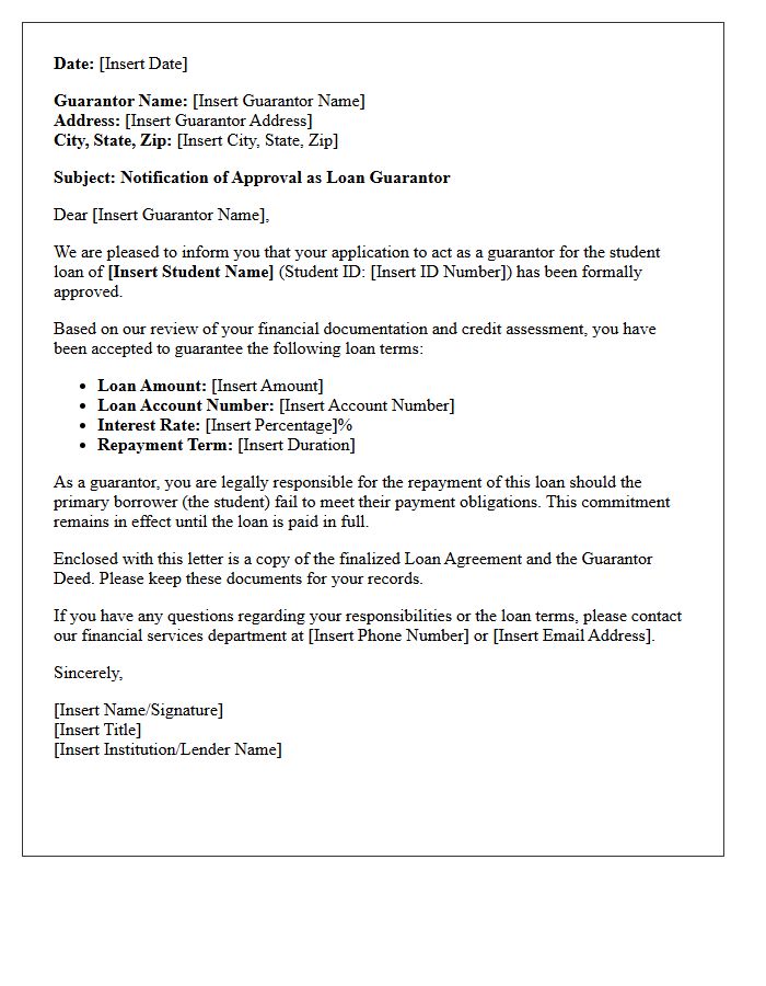 Student Guarantor Loan Approval Letter