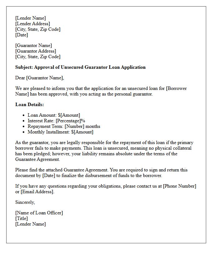 Unsecured Guarantor Loan Approval Letter