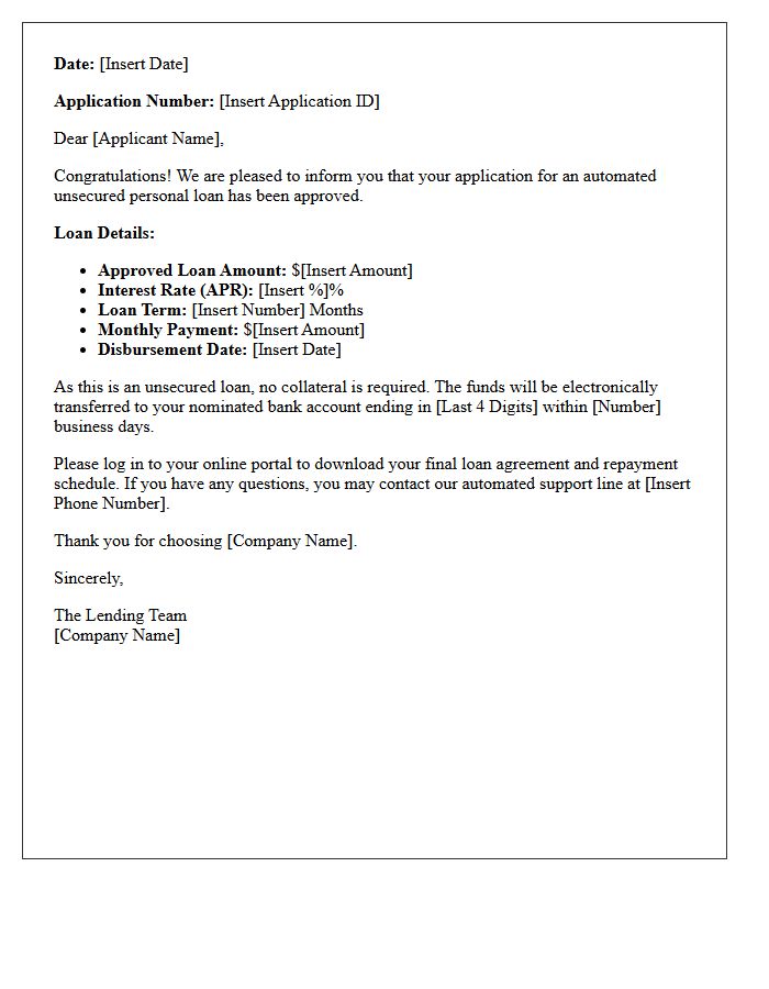 Automated Unsecured Personal Loan Approval Letter