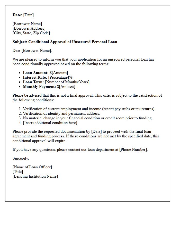 Conditional Unsecured Personal Loan Approval Letter
