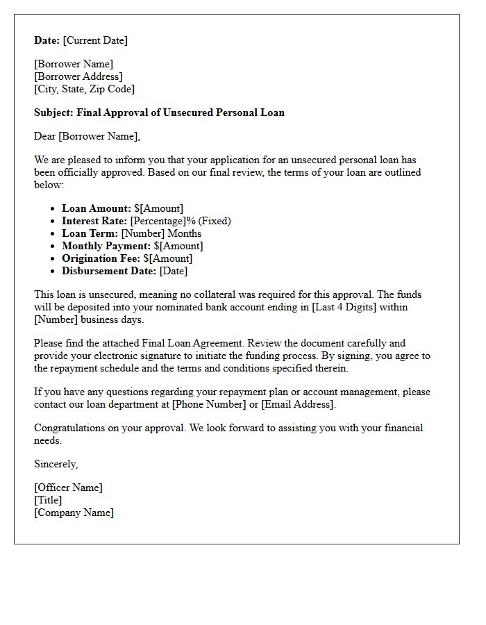 Final Unsecured Personal Loan Approval Letter