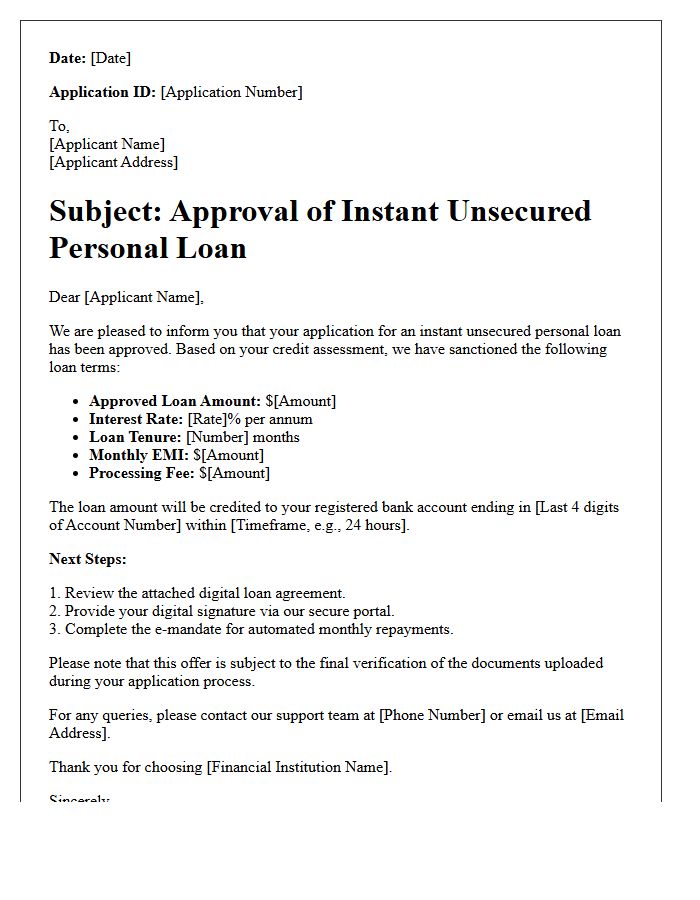 Instant Unsecured Personal Loan Approval Letter