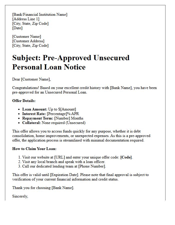 Pre-Approved Unsecured Personal Loan Approval Letter