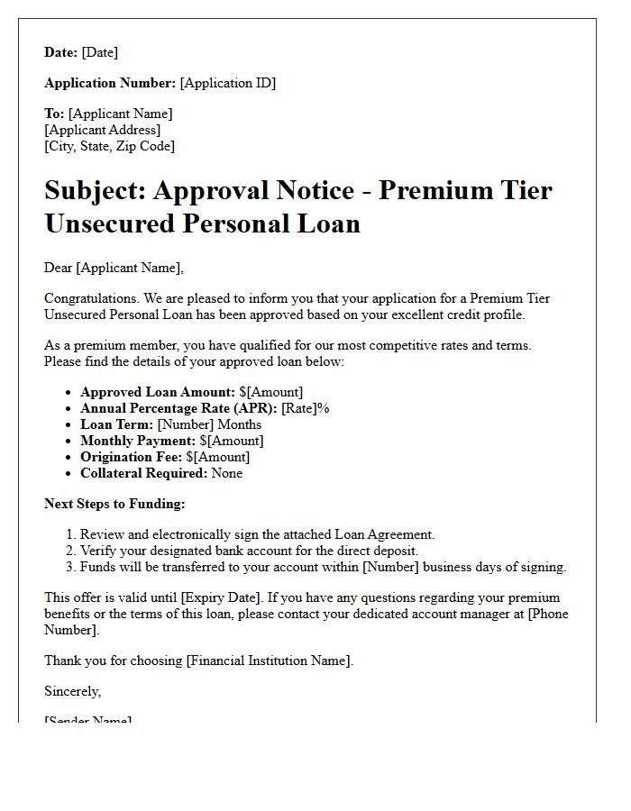 Premium Tier Unsecured Personal Loan Approval Letter