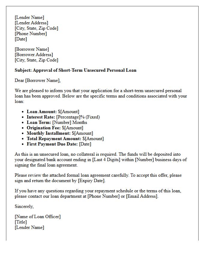 Short-Term Unsecured Personal Loan Approval Letter