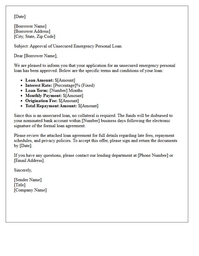 Unsecured Emergency Personal Loan Approval Letter