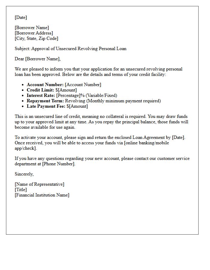 Unsecured Revolving Personal Loan Approval Letter