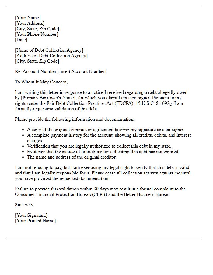 Account Verification Co-Signer Debt Validation Letter