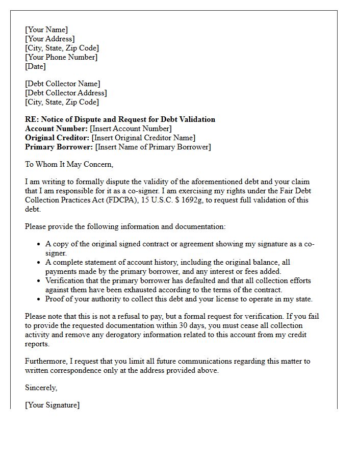 Disputed Account Co-Signer Debt Validation Notice Letter