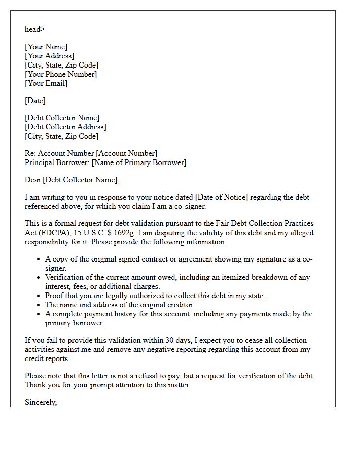 Initial Co-Signer Debt Validation Notice Letter