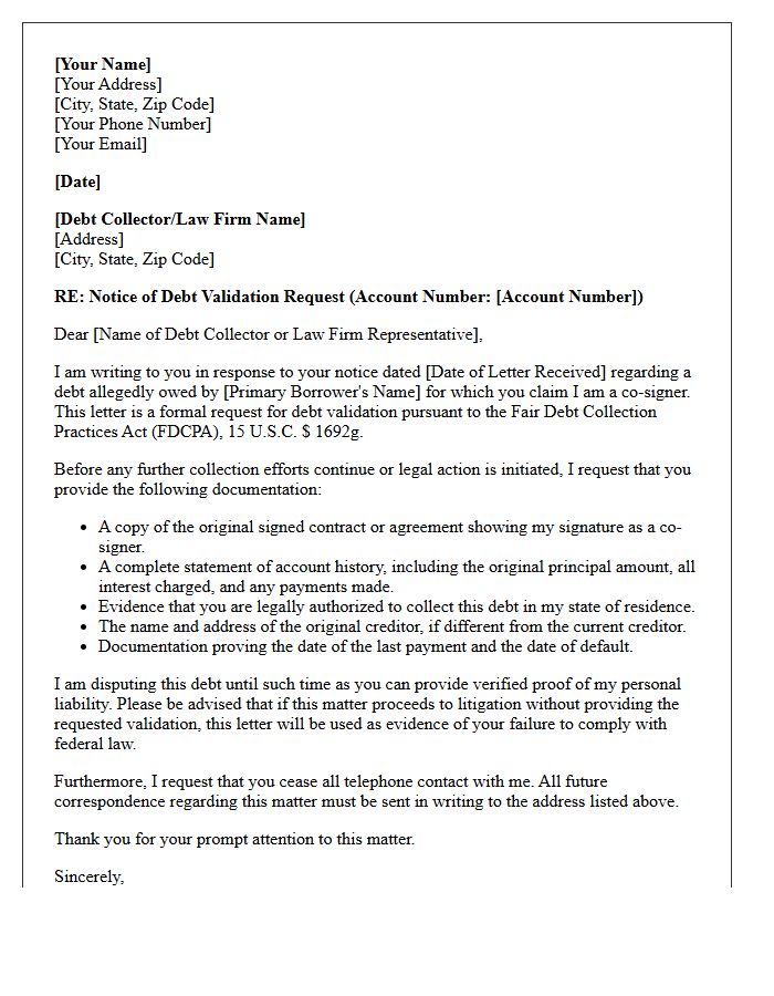 Pre-Legal Action Co-Signer Debt Validation Notice Letter