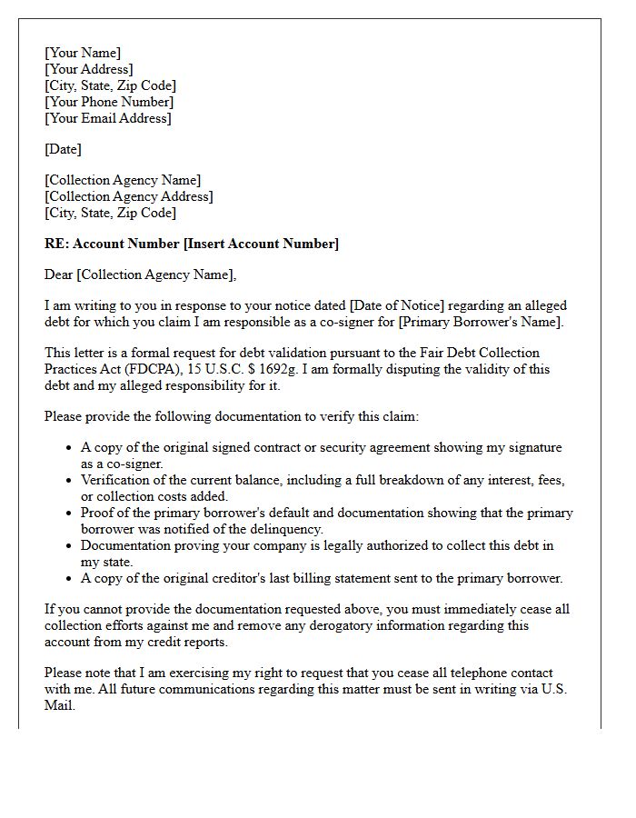 Third-Party Collection Co-Signer Debt Validation Notice Letter