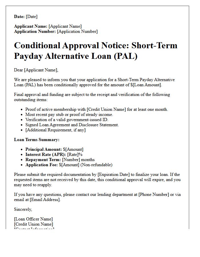 Conditional Short-Term Payday Alternative Loan Approval Letter