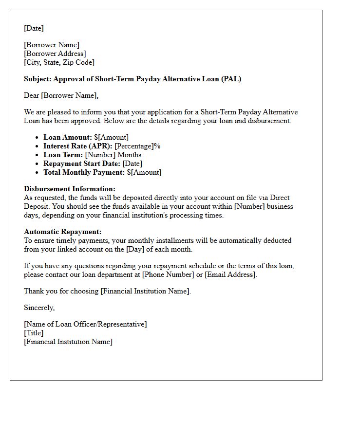 Direct Deposit Short-Term Payday Alternative Loan Approval Letter