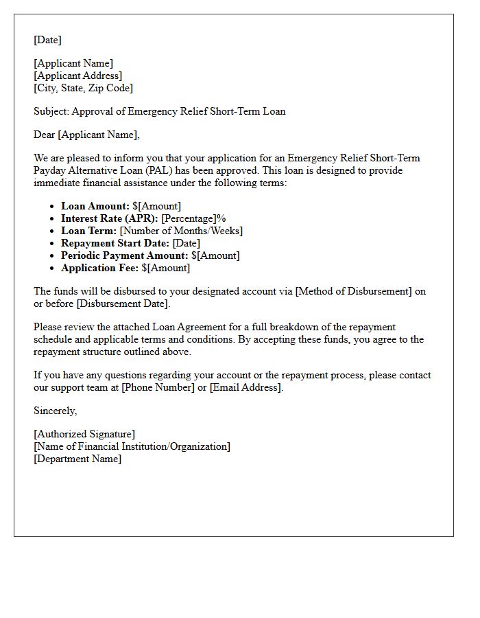 Emergency Relief Short-Term Payday Alternative Loan Approval Letter