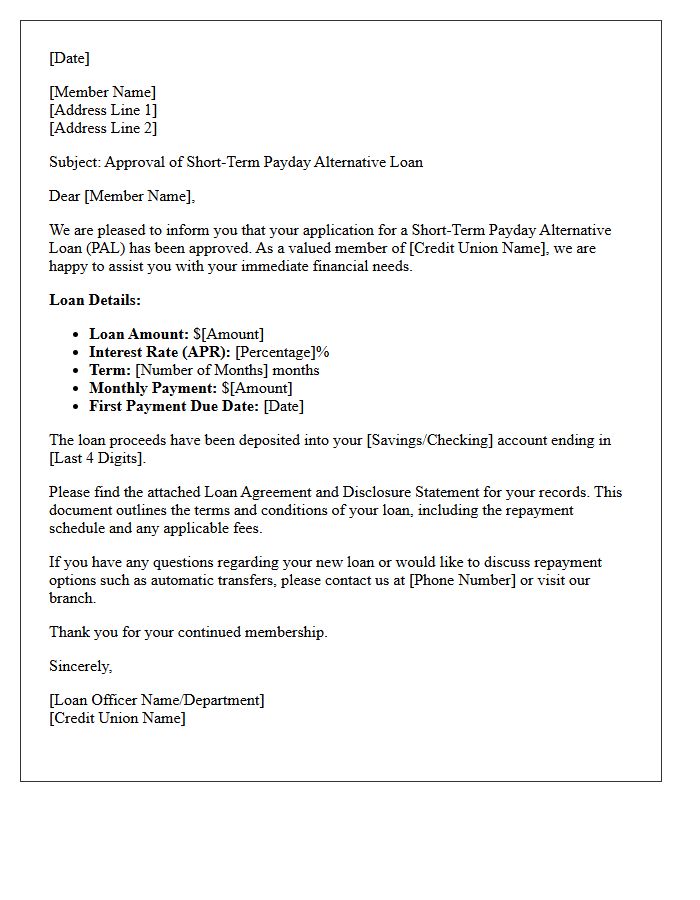 Existing Member Short-Term Payday Alternative Loan Approval Letter
