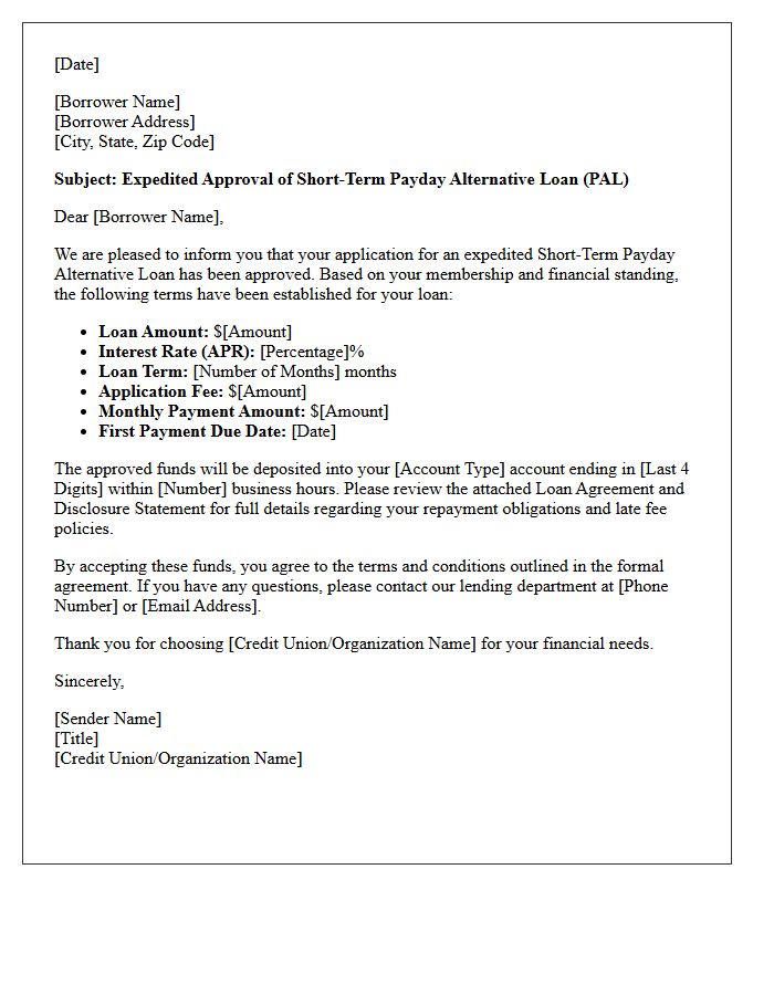 Expedited Short-Term Payday Alternative Loan Approval Letter