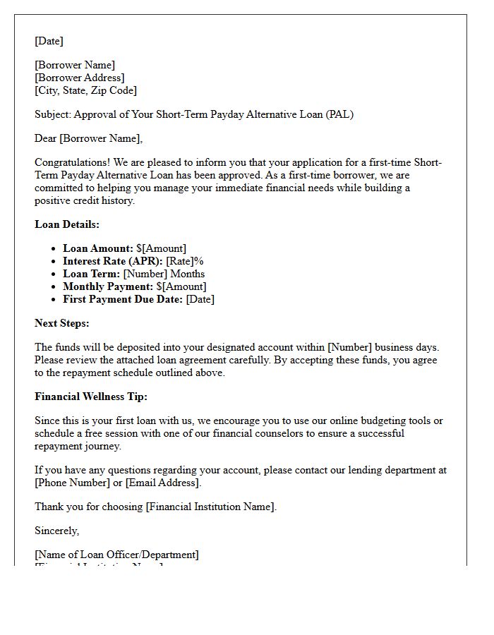 First-Time Borrower Short-Term Payday Alternative Loan Approval Letter