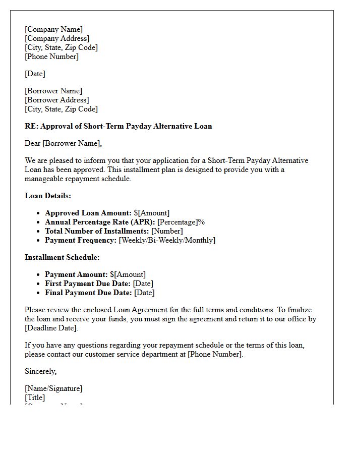 Installment Plan Short-Term Payday Alternative Loan Approval Letter