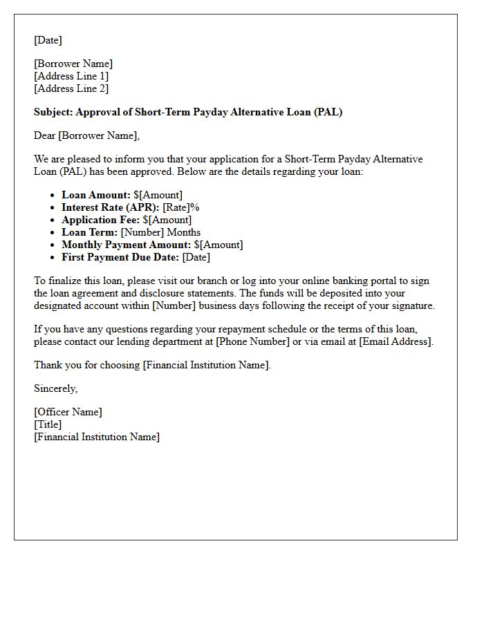 Standard Short-Term Payday Alternative Loan Approval Letter