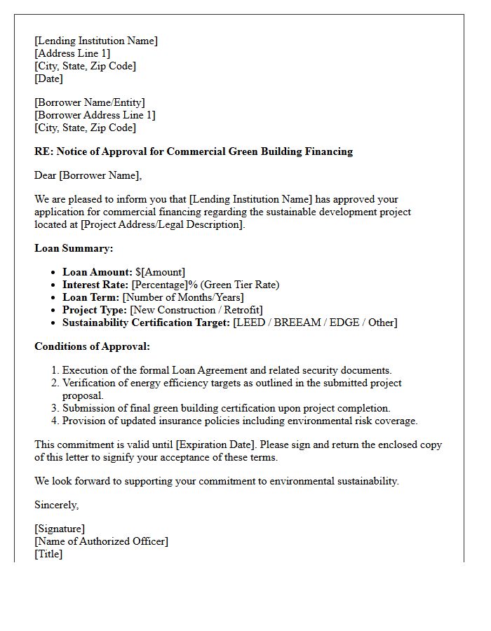 Commercial Green Building Financing Approval Letter