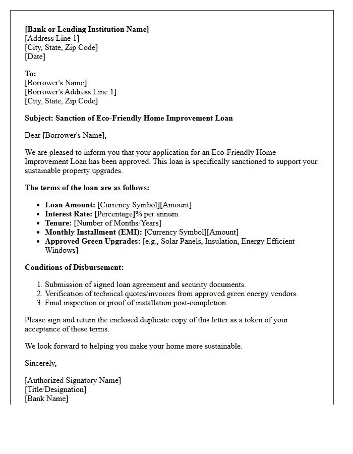 Eco-Friendly Home Improvement Loan Sanction Letter