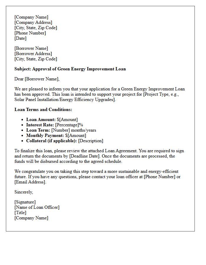 Green Energy Improvement Loan Approval Letter