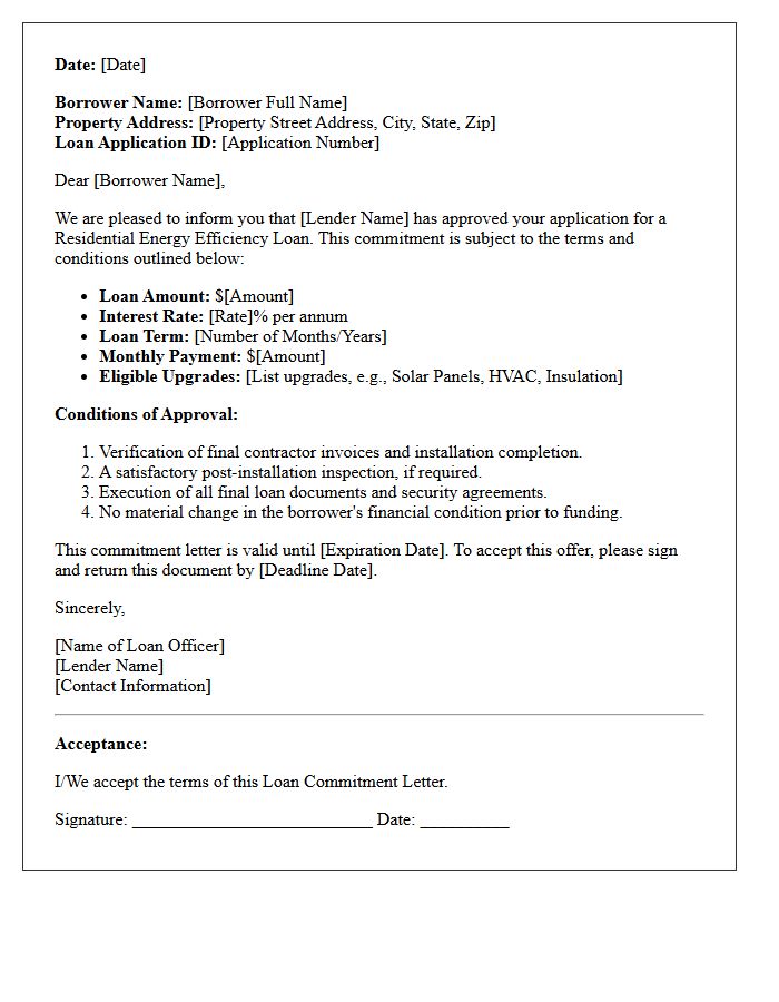 Residential Energy Efficiency Loan Commitment Letter