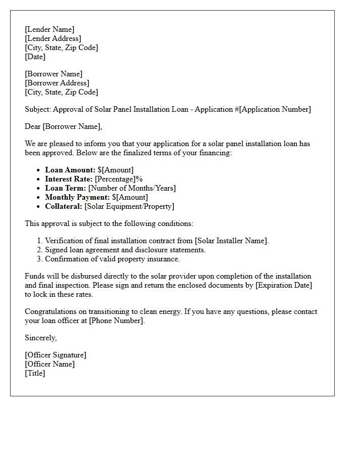 Solar Panel Installation Loan Approval Letter