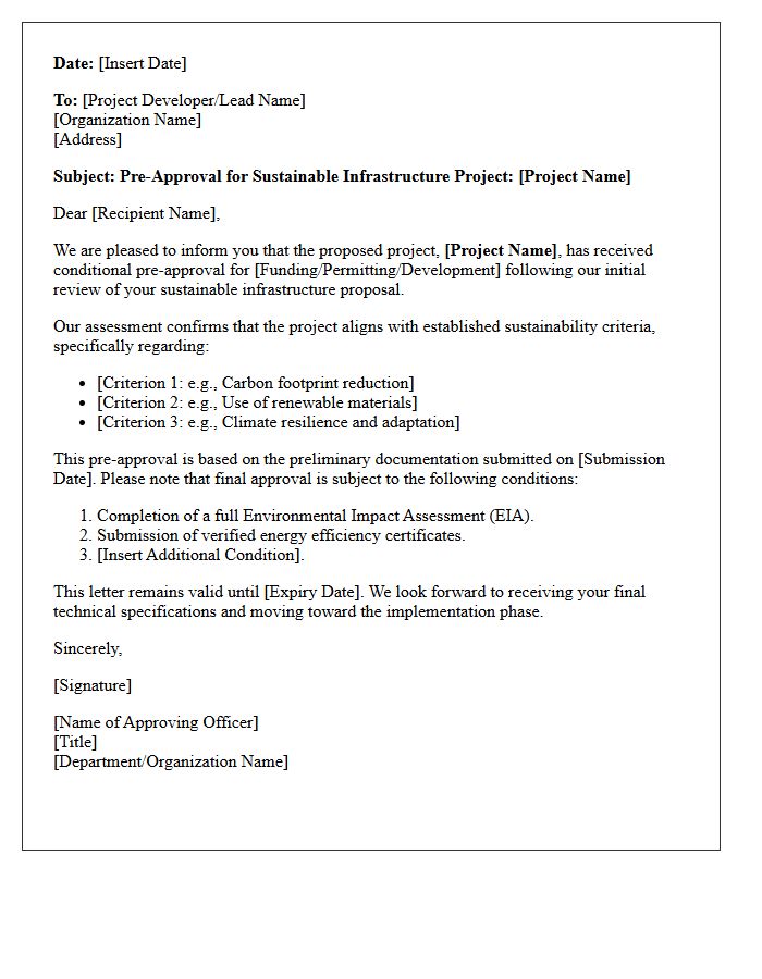 Sustainable Infrastructure Pre-Approval Letter