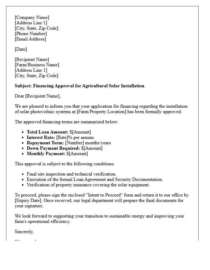 Agricultural Solar Panel Financing Approval Letter