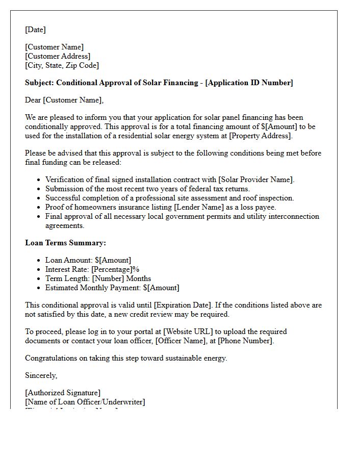 Conditional Solar Panel Financing Approval Letter